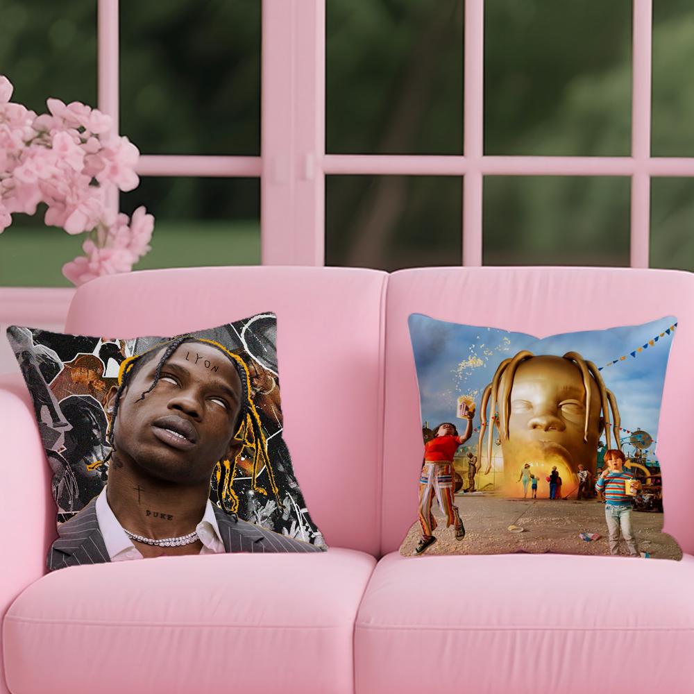 T-Travis S-Scott Cushion Cover 2-in-1 Reversible Plush Pillow Cover | Car/Sofa/Bed | Perfect Gift