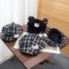 Cartoon plaid woolen octagonal hat female retro fashion versatile atmosphere show face small newsboy beret forward hat