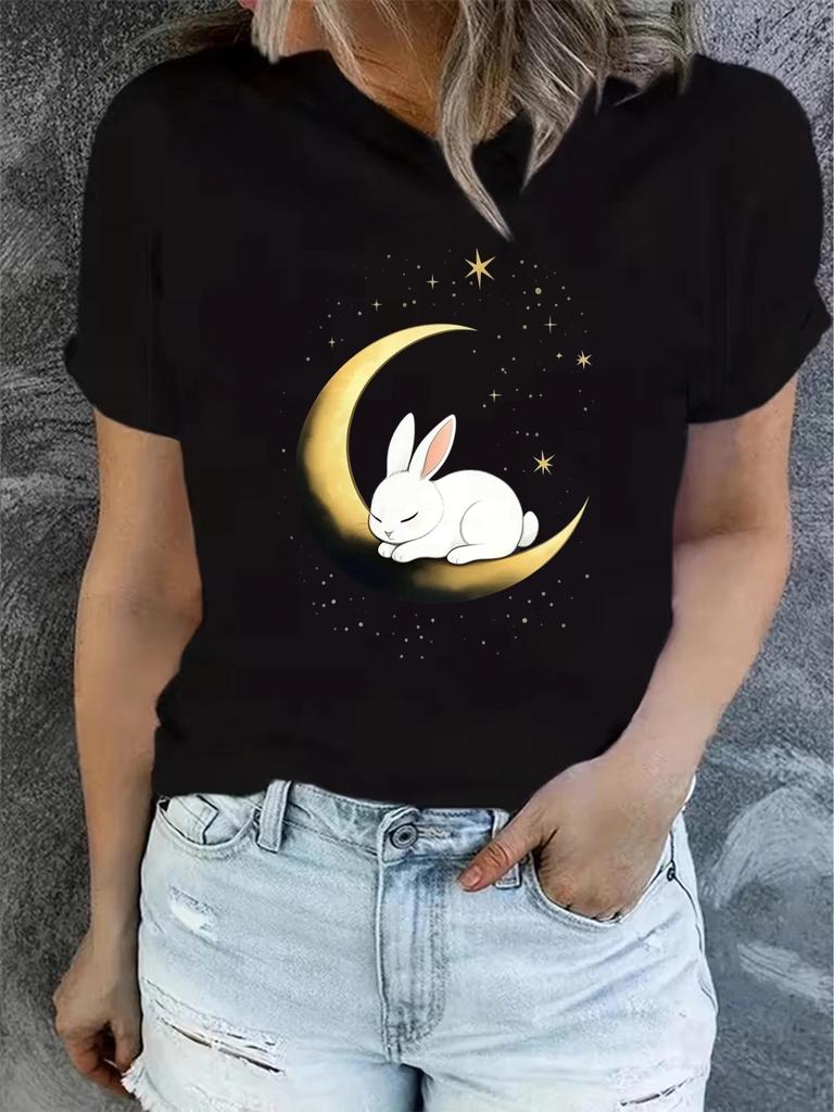 Women'S Summer Short-Sleeve Printed T-Shirts, Fashionable and Casual, Machine-Washable Comfortable Fit 2D Flat Printing