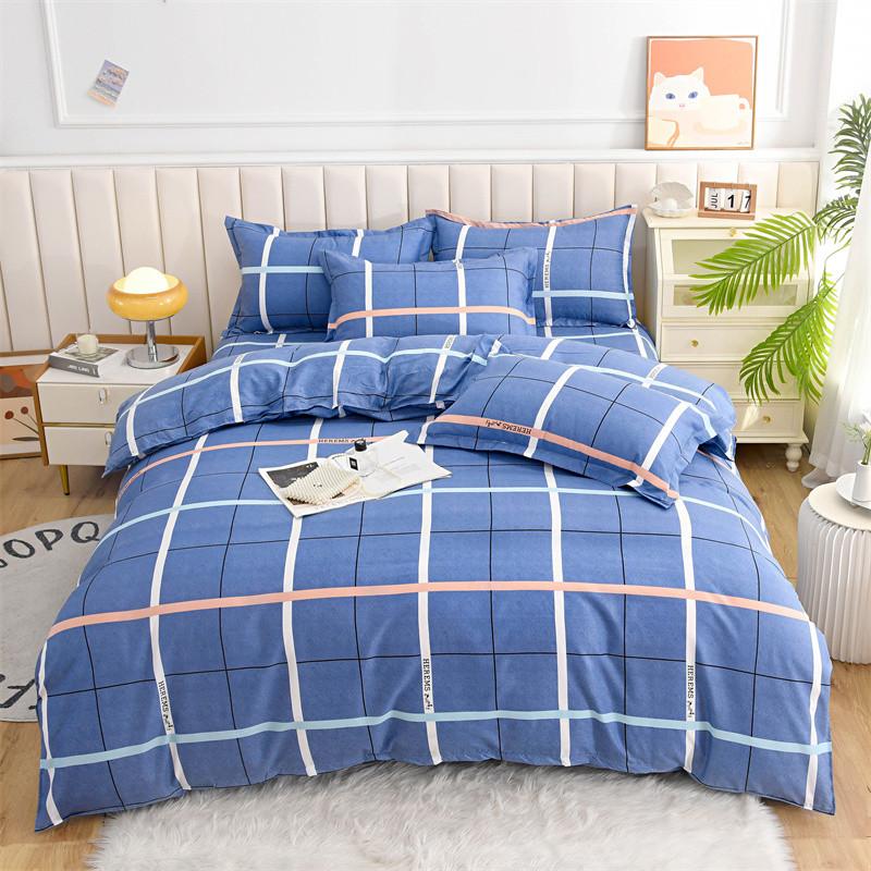 Blue Striped Plaid Style Duvet Cover Set Modern Geometry Quilt Cover with Pillowcases Bedding Set 3Pcs for Kids Boys Room Decor