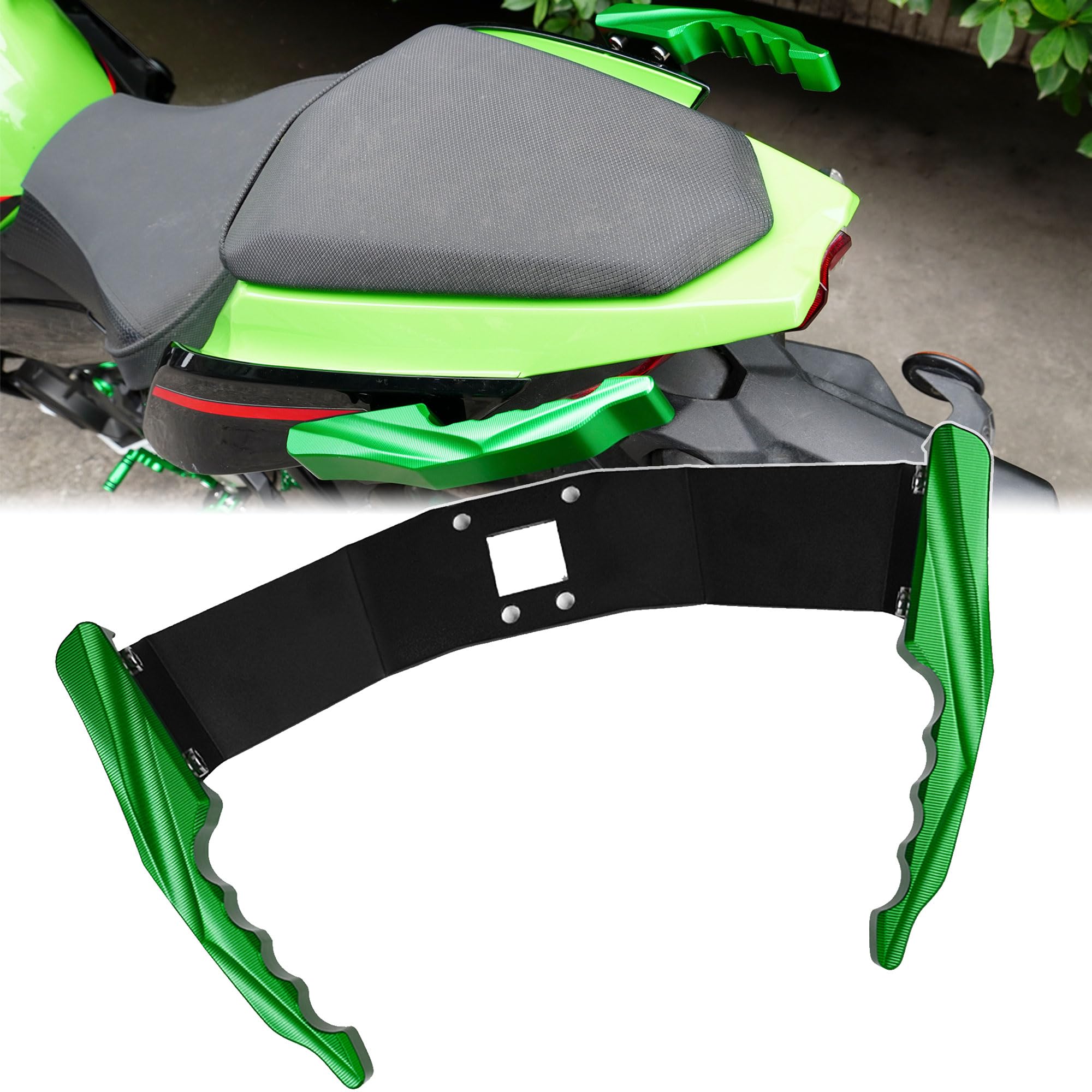 Motikvans Ninja 400 Grab Bar, Tandem Bar Assist Grip, Side Grip, Rear Armrest Balance Holder for Kawasaki Ninja 400, Z400, Ninja 250, and Z250 (Green)