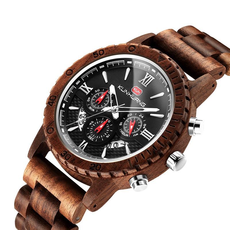 SCIONE Luxury Wood Watch Men Analog Quartz Date Waterproof Handmade Wooden Watches Male Wristwatches