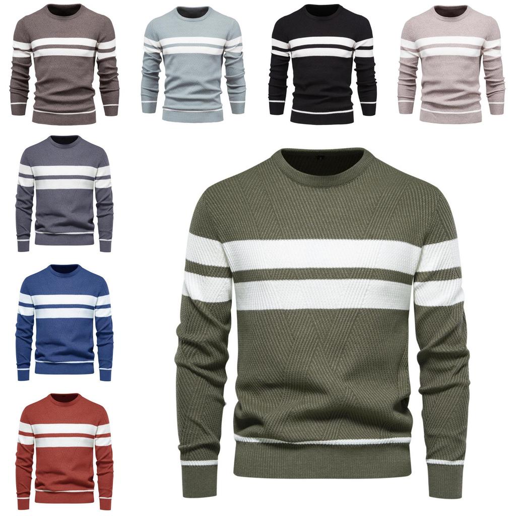Urban Style Mens Striped Blend Pullover With High Elasticity For Casual Autumn Wear