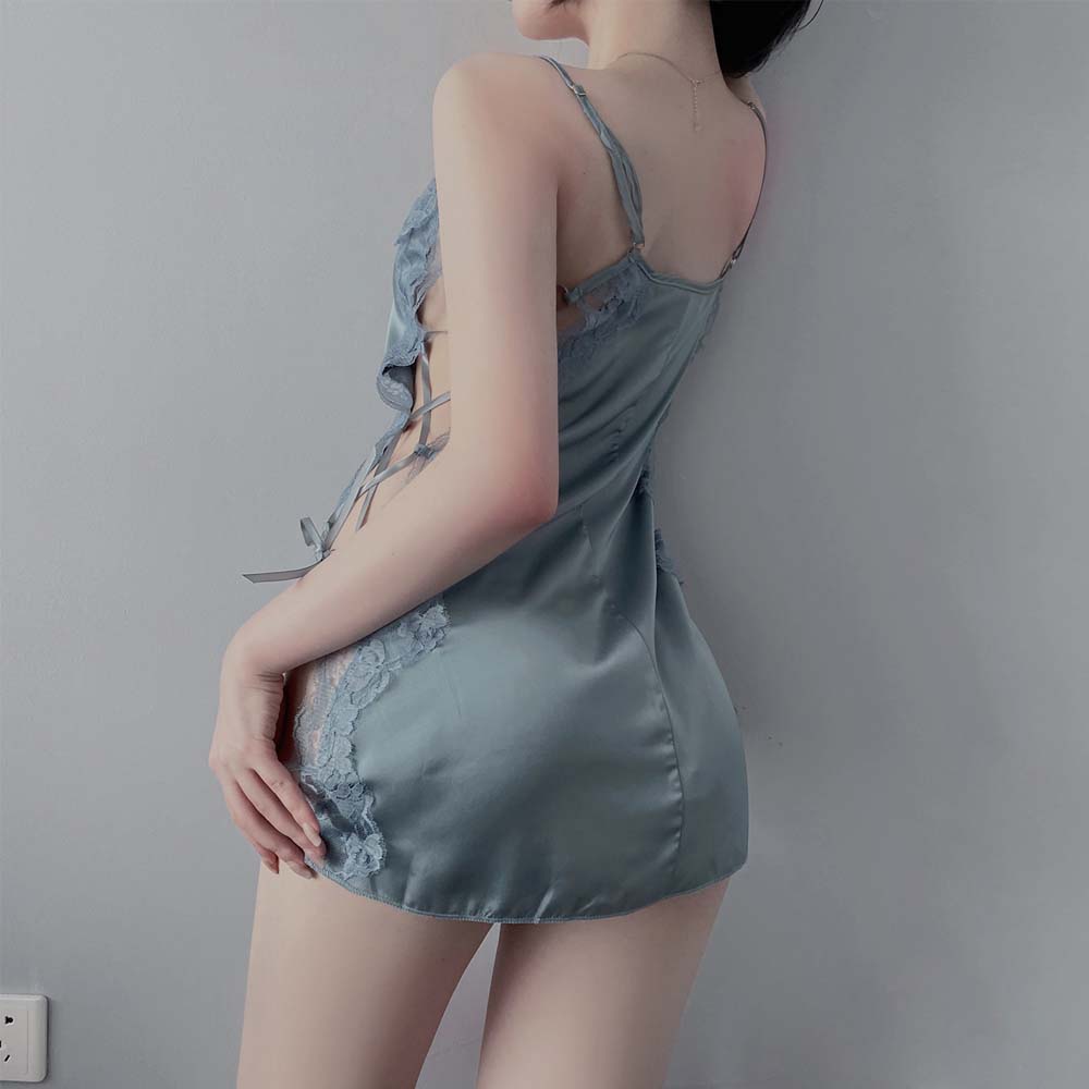 Temptation Sexy Lace Satin Hollow Chiffon Suspender Skirt Set Babydolls Nightdress Lingerie