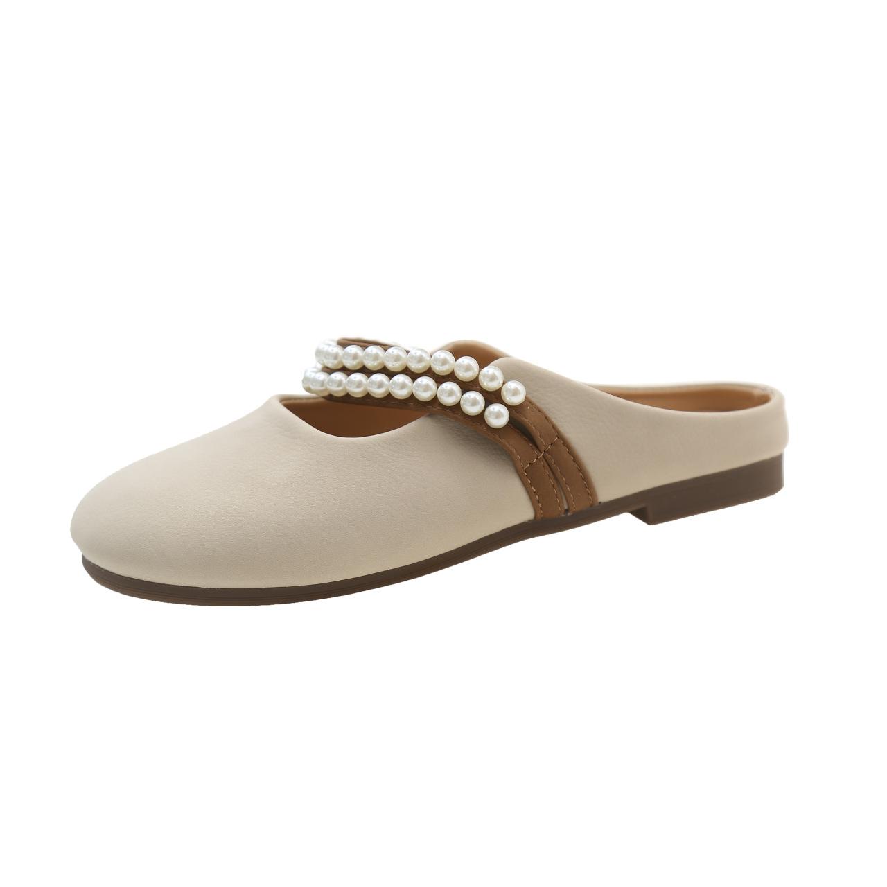 

Тапочки Baotou Half Slippers женские летние новые жемчужные туфли Muller сандалии на плоской подошве ленивые повседневные тапочки женские 35