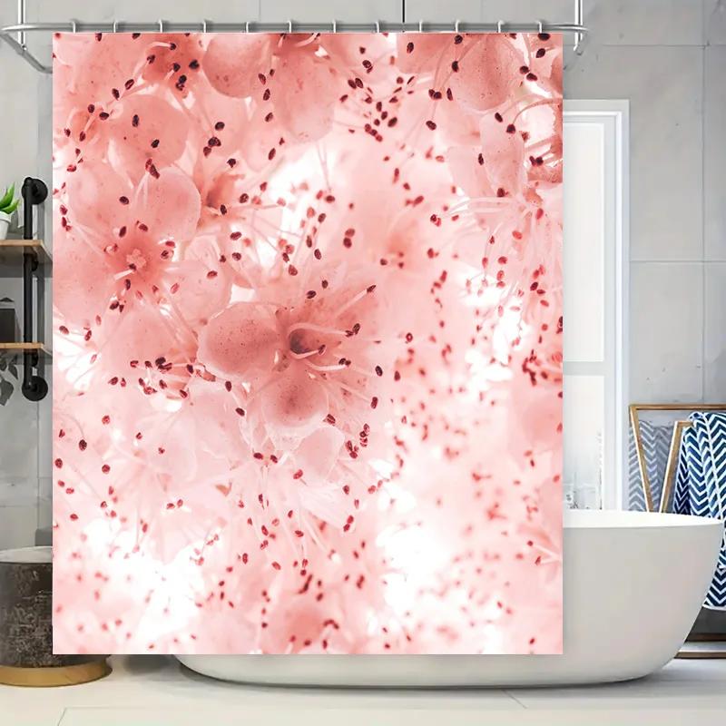 

Luxury Pink Hydrangea Shower Curtain for Bathroom Decor Soft Fabric with Hook Rings Set Home Bath Accessories W90xH180cm