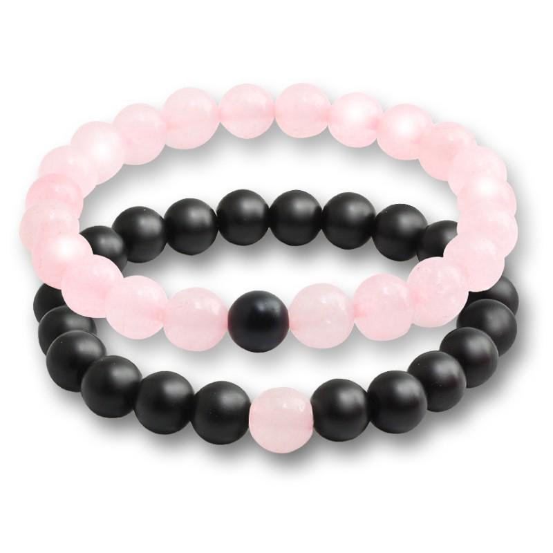 Creative Pink Crystal & Black Agate Single Strand Bracelet Gift Set