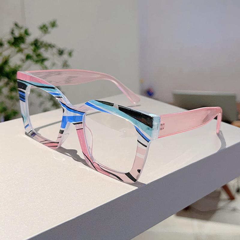 Fashion Colorful Stripe Oversize Glasses Stylish Brand Design Eyewear Personalized Square Decor Chic Frame for Women's