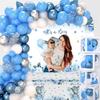 Boy Elephant Baby Shower Decorations Boxes - Baby Blue Balloon Garland Kit,Baby Shower Boxes,It's a Boy Backdrop Tablecloth for Elephant Theme Party