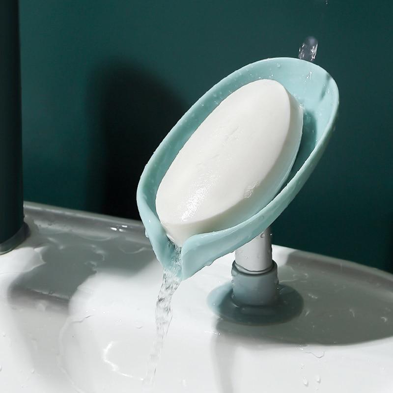 2PCS Suction Cup Soap Dish For Bathroom Shower Portable Leaf Soap Holder Plastic Sponge Tray For Kitchen Bathroom Accessories