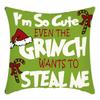 Grinch Linen Throw Pillowcase Holiday Sofa Office Cushion Pillowcase Green Furry Christmas Pillowcase