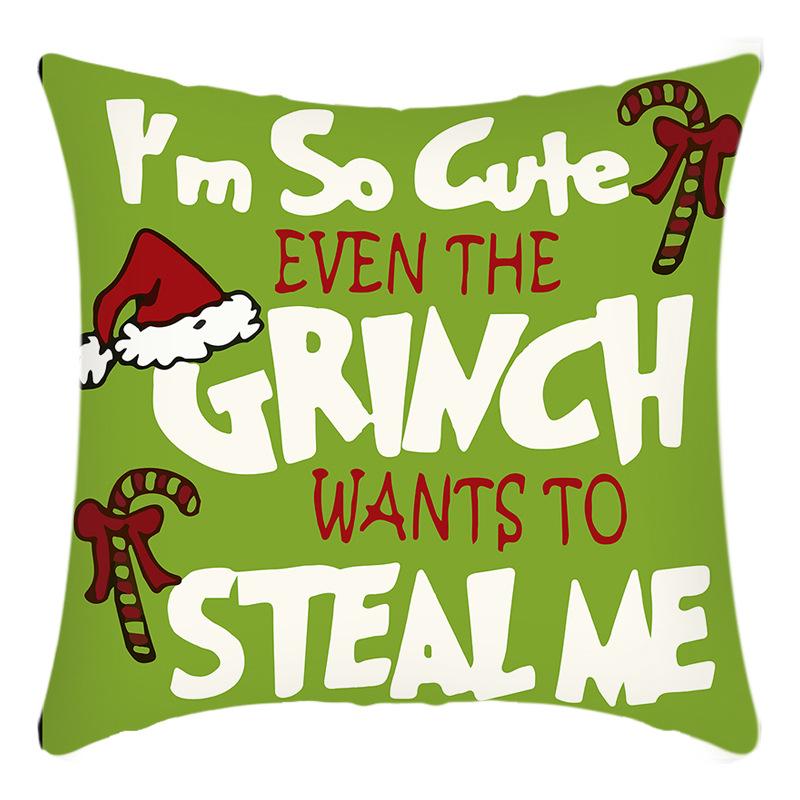 Grinch Linen Throw Pillowcase Holiday Sofa Office Cushion Pillowcase Green Furry Christmas Pillowcase