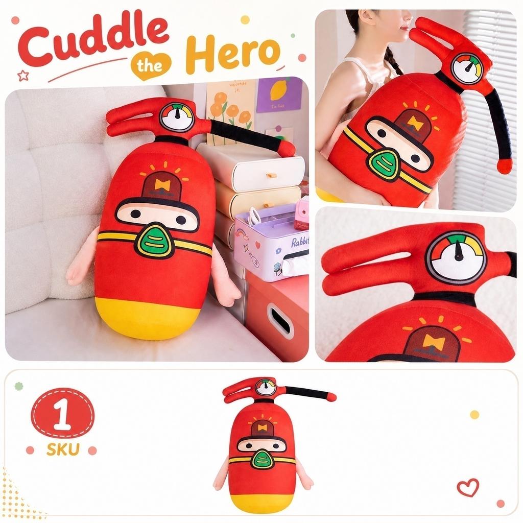 Plush Fire Extinguisher Toy Soft Stuffed Animal Cartoon Character Cushion Decorative Pillow for Home and Office Use