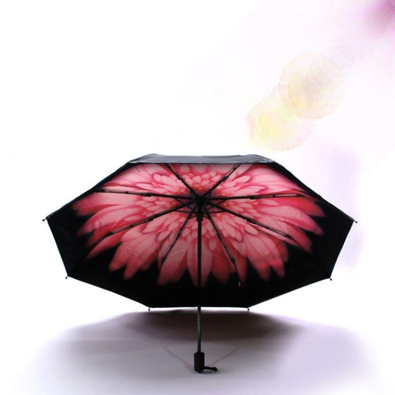Antiuv Sun Rain Protection Windproof Flower Parasols 3 Folding Umbrella