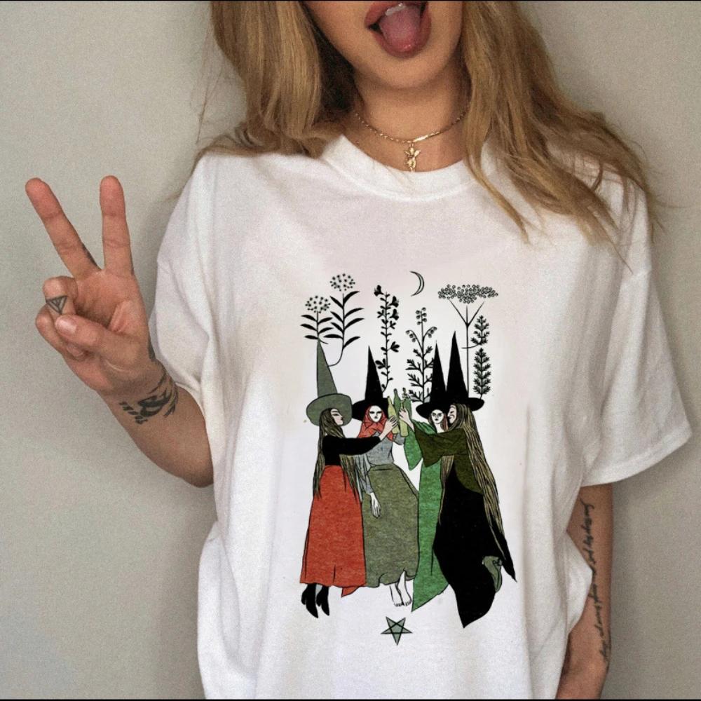 Women TShirt Retro Witch Style TShirt Y2K Aesthetic Casual Loose Fit Top Sun Moon Stars Harajuku Graphic Print Daily Streetwear