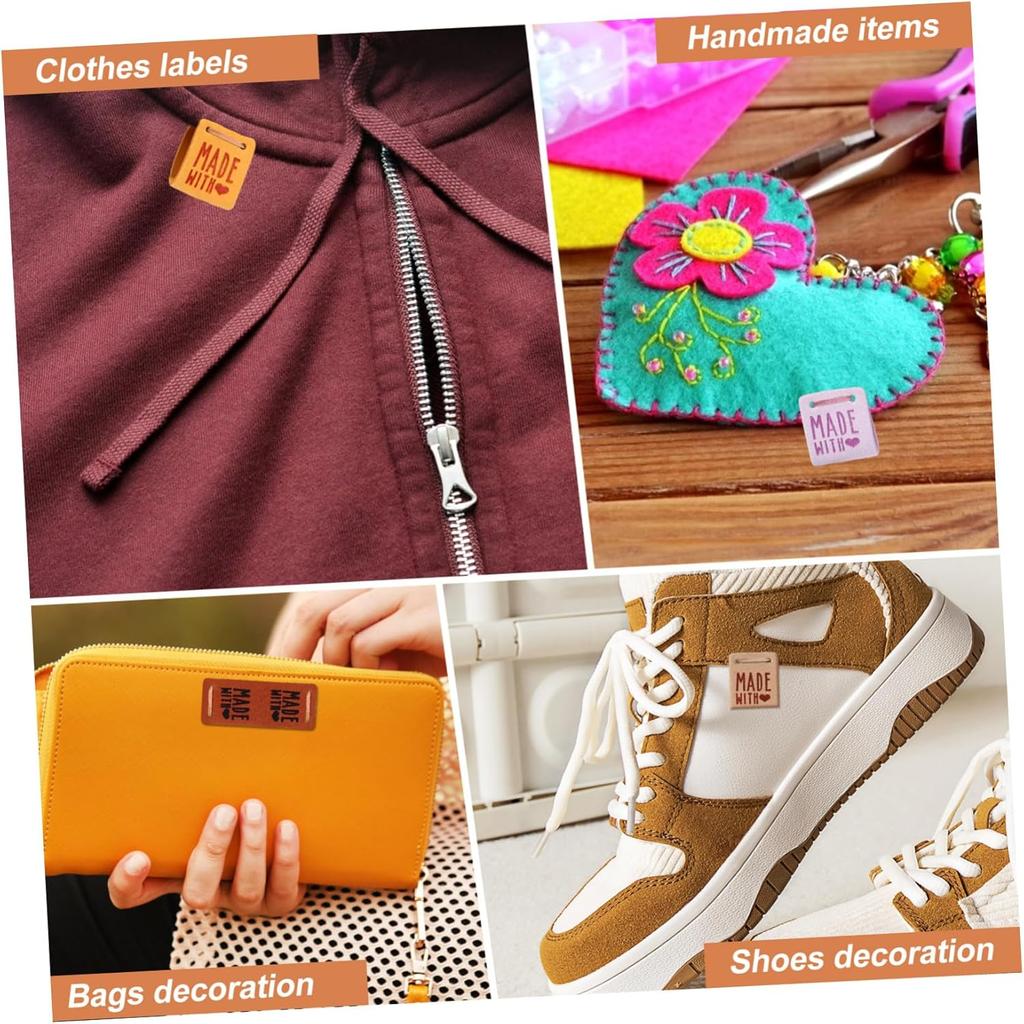 SEWACC 50pcs Leather Handmade Label Tags for Crochet, Sewing, Knitting Supplies - Clothing Labels for Handmade Items