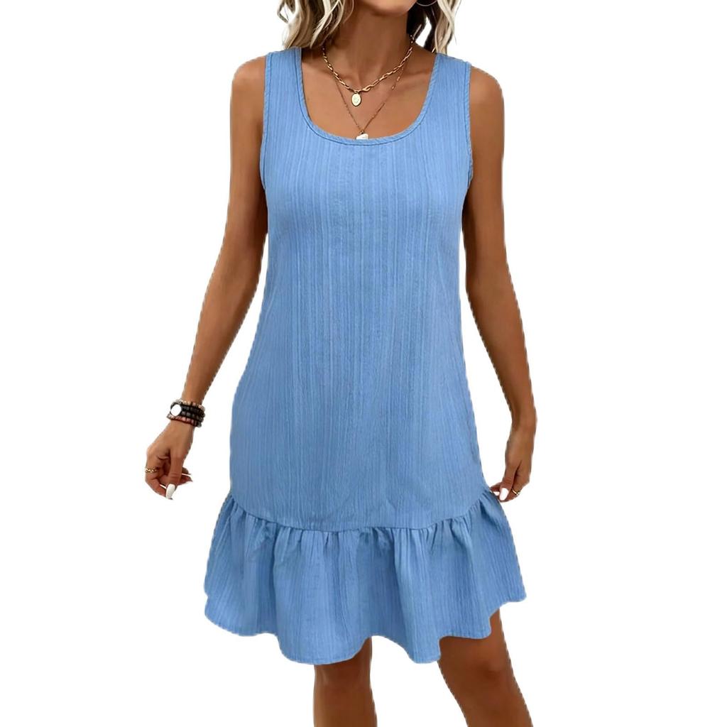 Sleeveless A-Line Dress for Women Ribbed Texture Casual Summer Dress with Ruffle Hem Lightweight and Comfortable Design