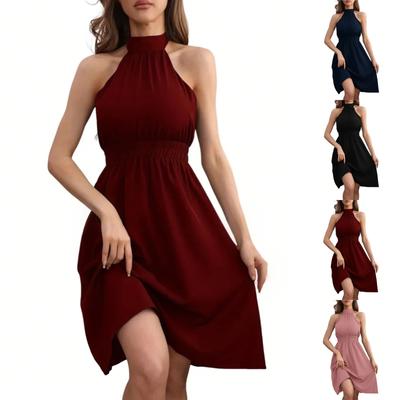 Women's Fashion Solid Color Waist  Dress Evening Party Dress Dress