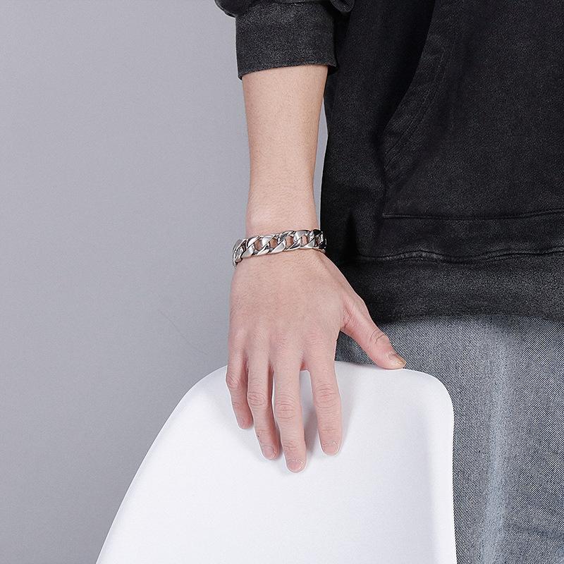 15MM Wide Simple Cuban Chain Bracelet For Men Hip Hop Polished Charms Accessories Golden Trendy Jewelry Boys Girls Party Gifts