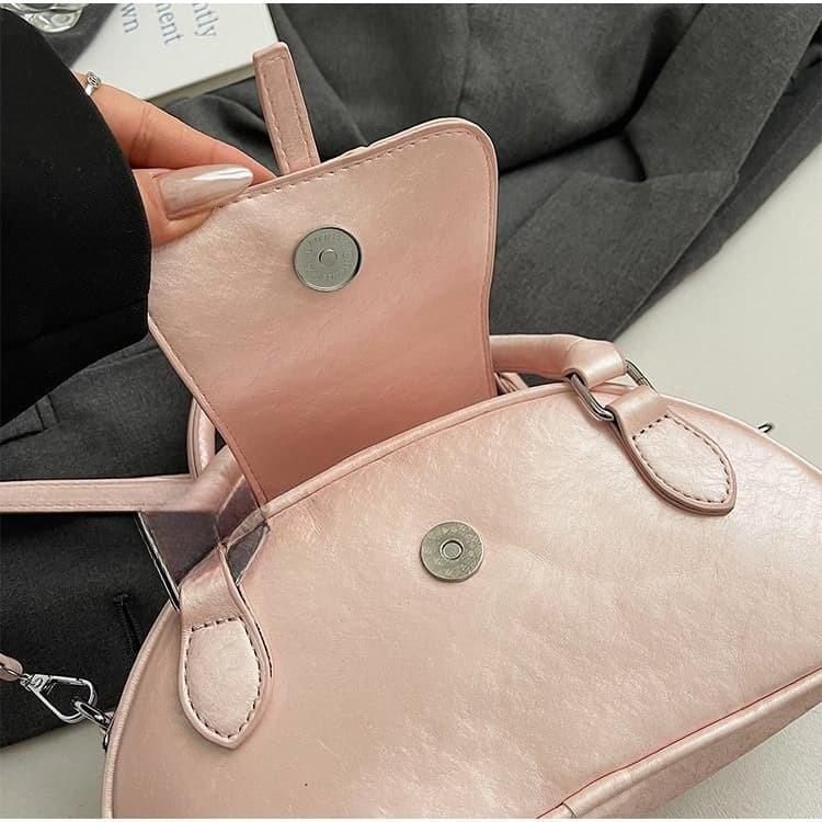 Pink Pearlescent PU Portable Messenger Bag