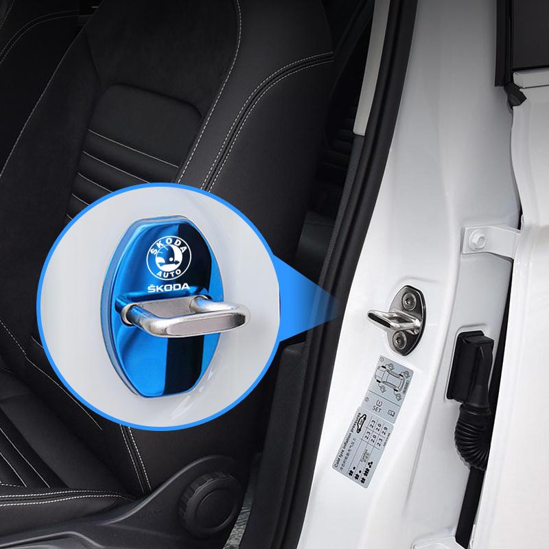 Car Styling Door Lock Buckle Protector Case Stickers Covers For Skoda Octavia Superb Rapid Kodiaq Karoq Fabia Kamiq Enyaq Citigo
