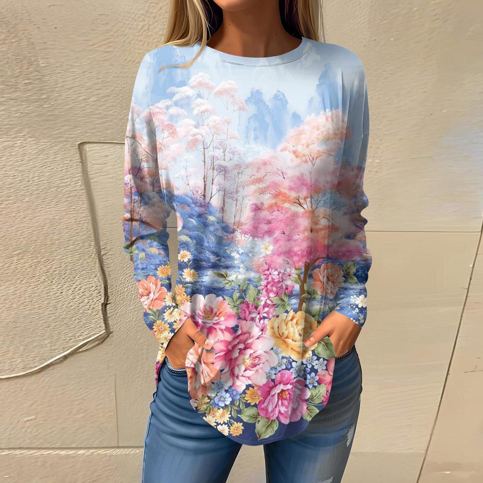 

Футболки для женщин, осенний повседневный модный топ с длинным рукавом, пуловер с принтом, топ XXL