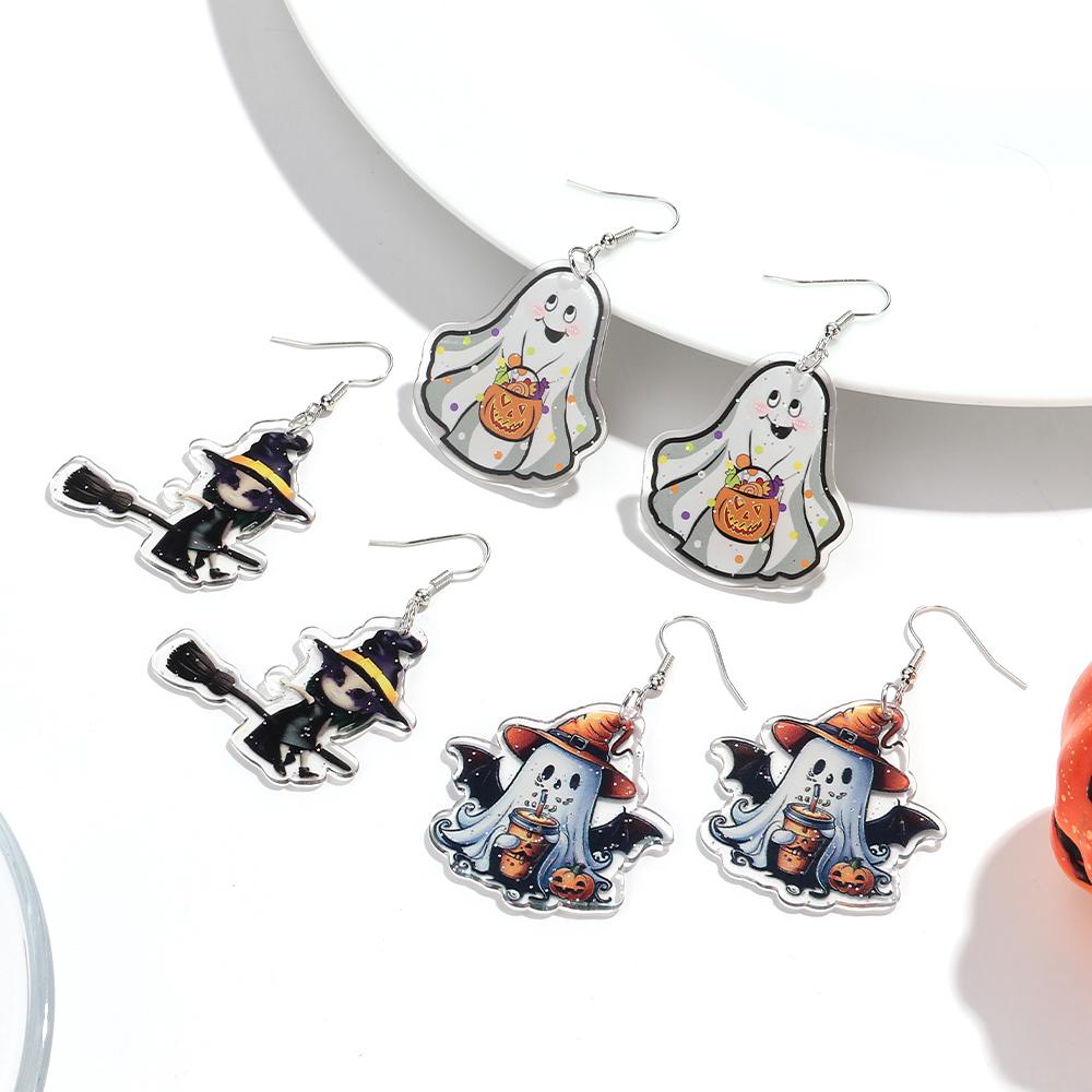 Halloween Cute Ghost Acrylic Earrrings for Women 2025 Gothic Cartoon Spooky Cat Pumpkin Witch Drop Earring Party Jewelry Gifts