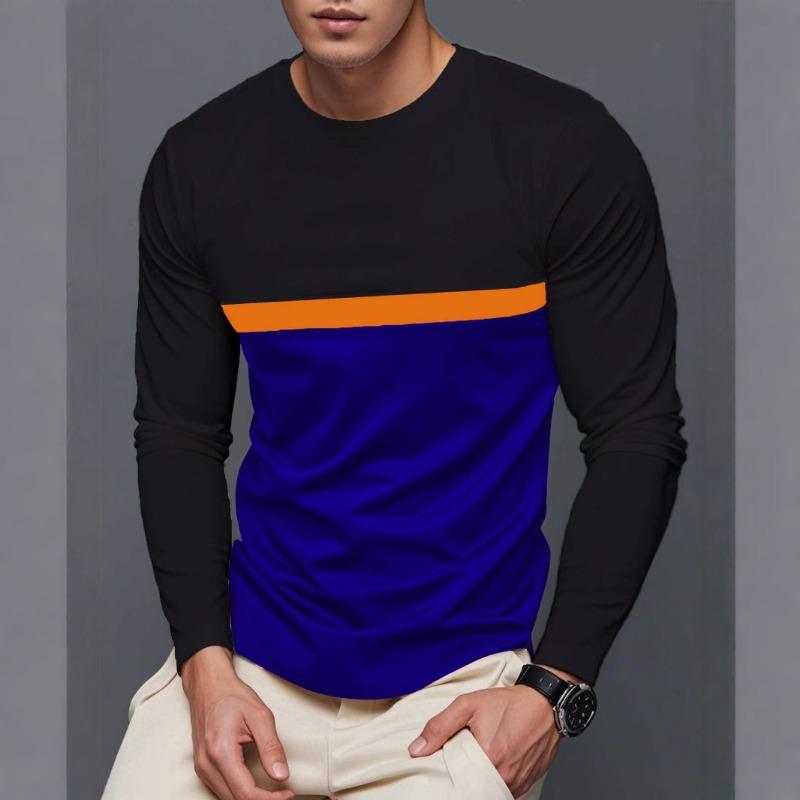 

Мужская футболка с круглым вырезом контрастного цвета, повседневная, с длинными рукавами и принтами XXL