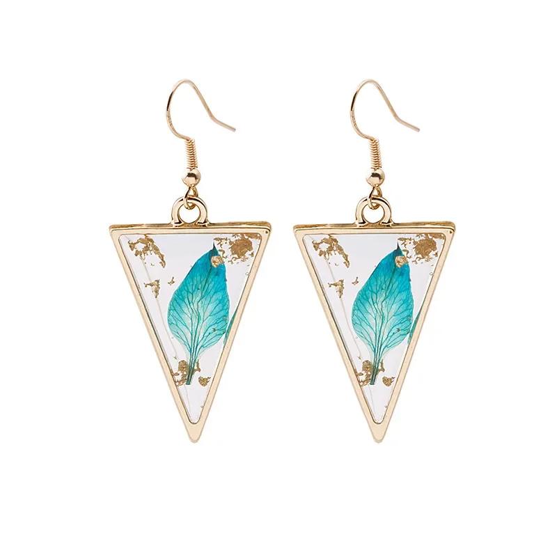 Cute Clear Resin Flower And Geometric Whale Gold Metal Dangle Earrings Large Transparent Statement Jewelry зелёный