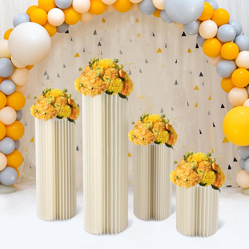 4Pcs Cylinder Cardboard Dessert Table Columns Foldable Flower Stand Party Centerpiece Decor Rack
