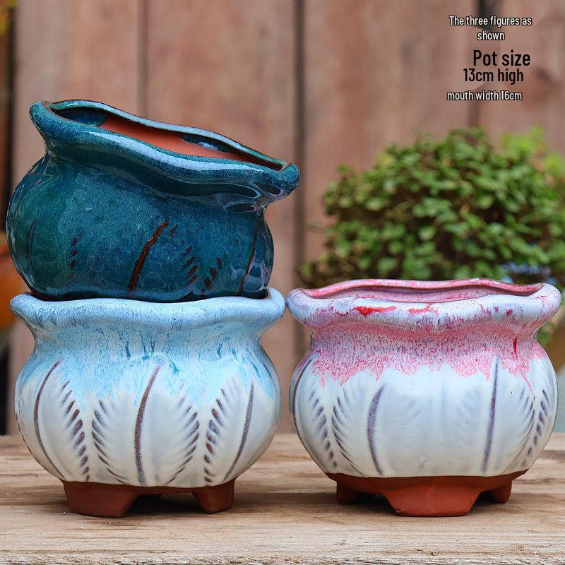 Handmade Coarse Pottery Wide-Mouth Flower Pot - Ceramic Zisha Succulent Planter with Rustic Cut-Edge Design for Chlorophytum