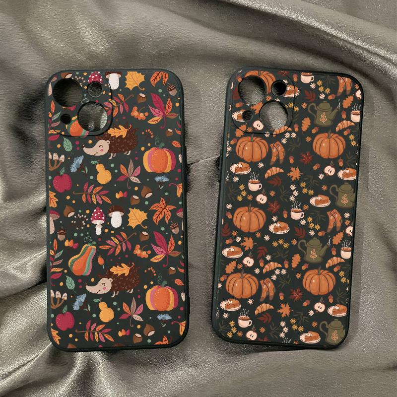 Leaf Pattern Graphic Phone Case for IPhone 16 15 14 13 12 11 X XR 17 8 7 Plus Pro Max Autumn Pumpkin leaves Fall silcone Cover
