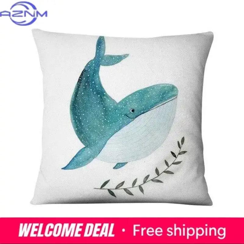 Cartoon Whale Printed Pillowcase Nordic Marine Cushion Decorative Home Decor Sofa Throw Decoration