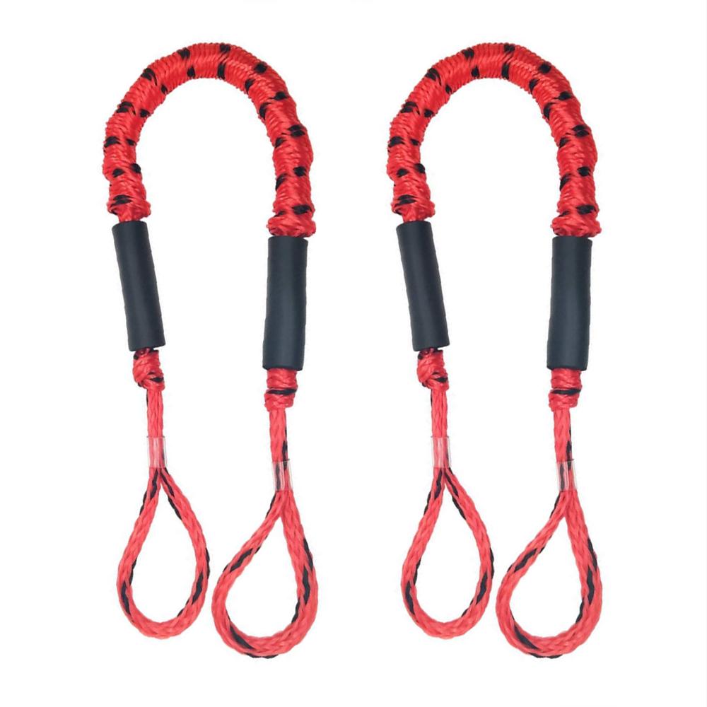 2Pcs 3.5-5.5ft Bungee Dock Line Mooring Stretch Rope Quick Docking for Boat (Red)