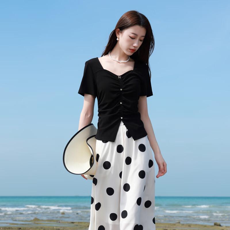 Sancai Plus Size Women's Square Neck Short Sleeve T-Shirt