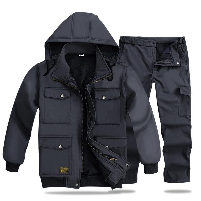Мужской утепленный комплект, спортивный костюм больших размеров, куртка с капюшоном + брюки, комплект из 2 предметов M