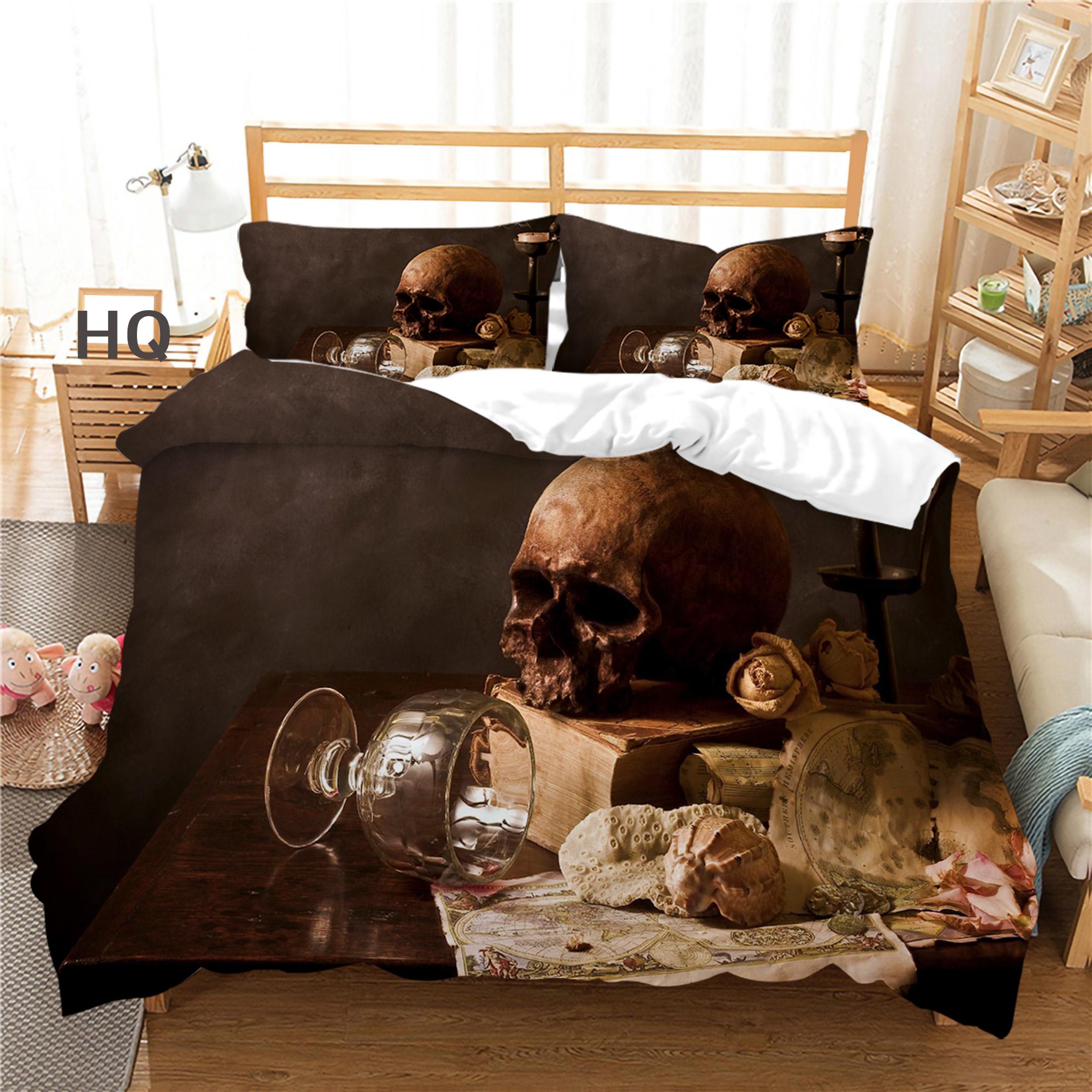 

Комплект постельного белья с 3D черепом и рисунком ужасов, пододеяльник, наволочка, 2 или 3 шт., AU240 * 270, крупногабаритное украшение для дома Baby 100x135cm