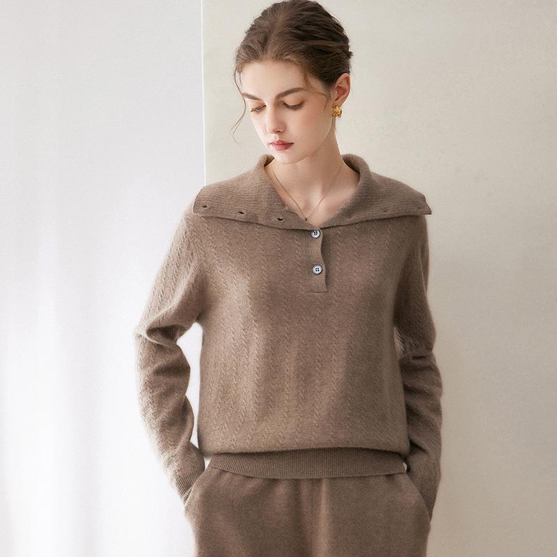 Kang Sai Ni Women's 100% Cashmere Lapel Sweater - Stylish, Simple Inner Knitwear