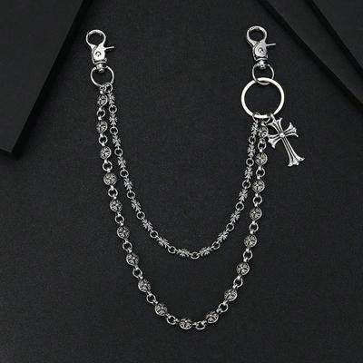 European and American Ins Dark Goth Yabi Denim Cross Waist Chain Multi-element Necklace Retro Double Trouser Chain