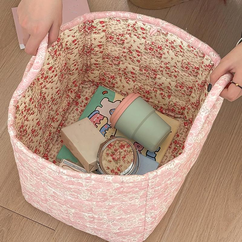 1PC Laundry Hamper Foldable Floral Design Lightweight Fabric Ins Style Miscellaneous Baskets Cute Storage Basket Sweet 32x26x25cm