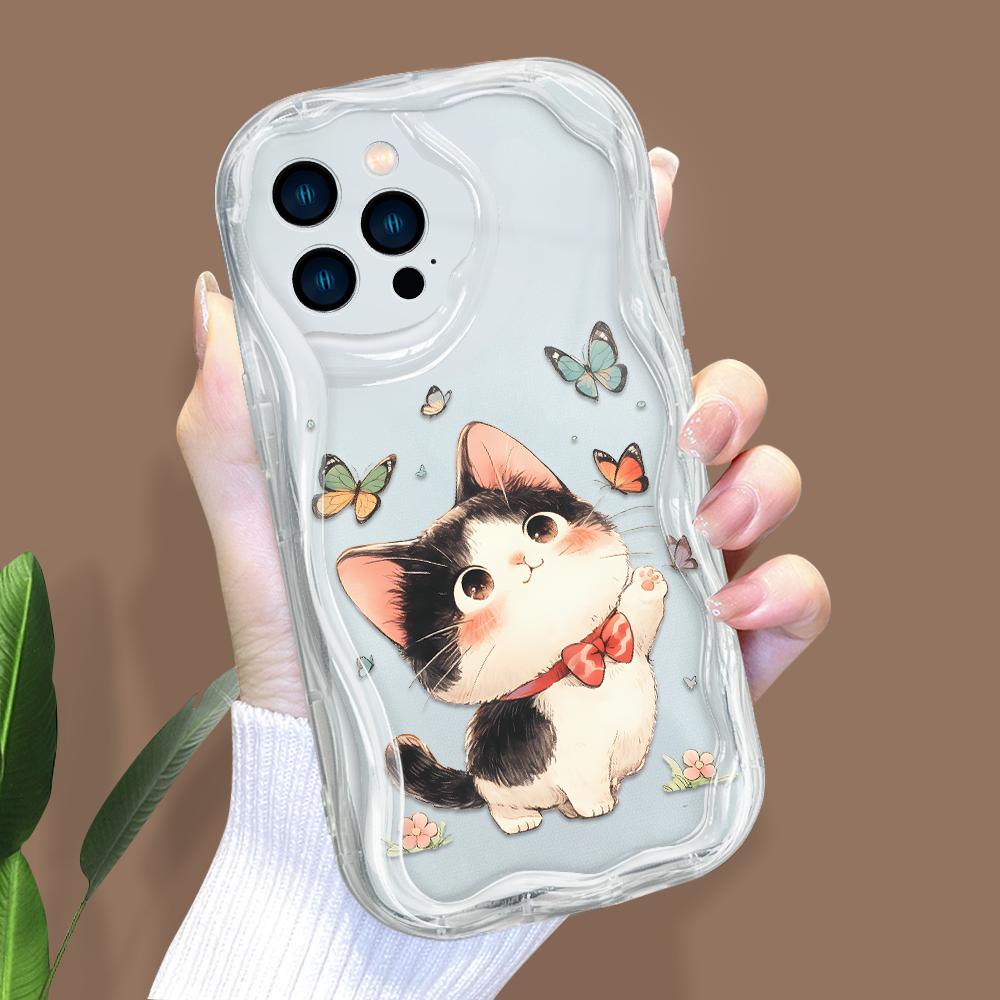 Cartoon Pattern Cream Texture Casing Wavy Edge Soft Silicone Cover Phone Case for IPhone Samsung Huawei Honor Xiaomi Redmi Infinix Tecno