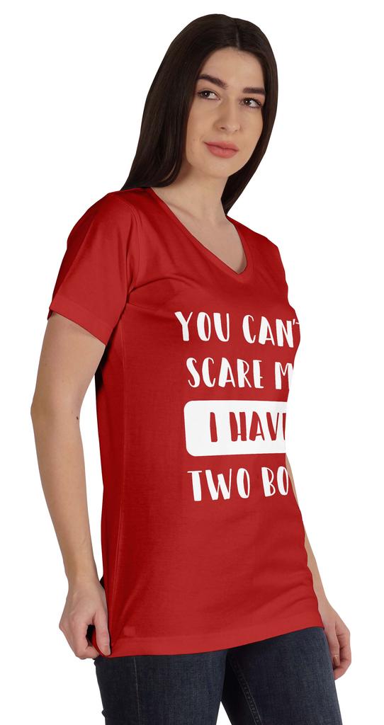 Inkmeso You Can't Scare Me I Have Two Boys Funny Graphic Mom Tshirt Cotton Top