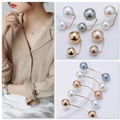 3/6/8PCS Double Head Pin Pearl Brooch Non-Slip Adjustable Collar Clip Safety Pins DIY Sewing Multi-Purpose Scarf Adjuster