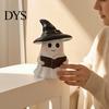 Cute Ghost Ornaments for Halloween Figurine with LED Light, Resin Witch Hat Statue Niche Aesthetic Ornament Guitar/Book, Luminous Sculpture