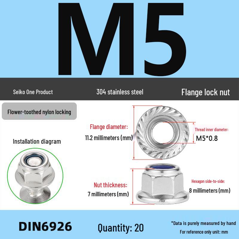 304 Stainless Steel Nylon Locking Flange Nut with Washer