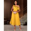 Women S One Shoulder Diagonal Collar High Waist Solid Color Pleated Midi Dress For Party Banquet
