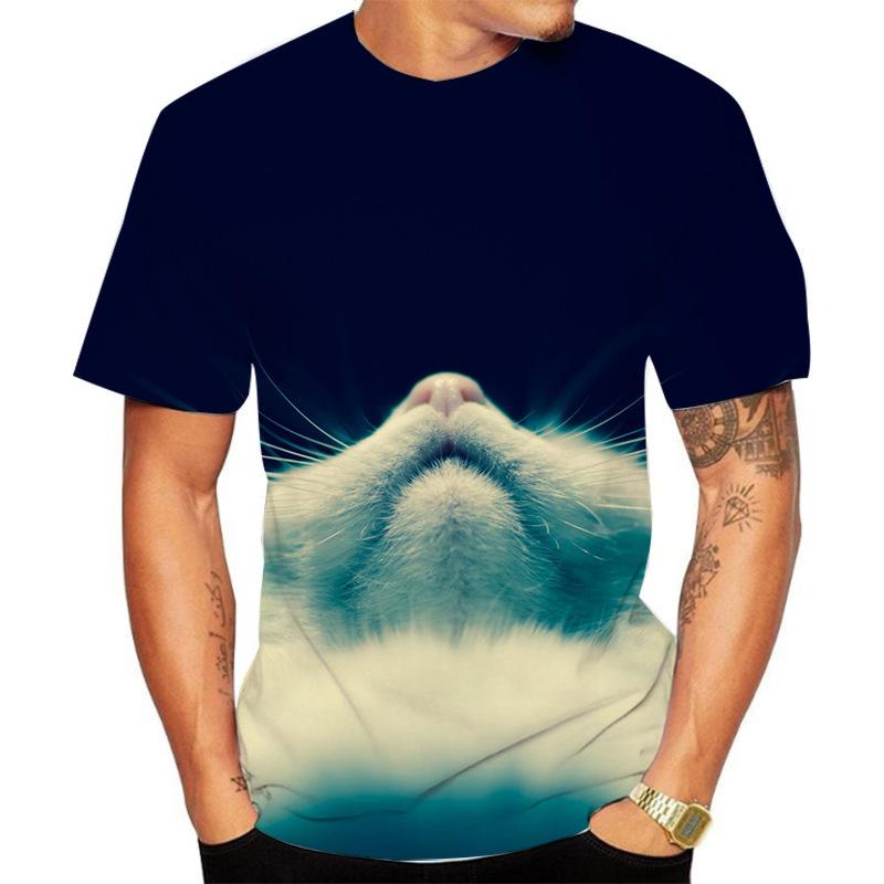 Summer Round Neck 3D Cat Printed Top Fashionable Casual Short Sleeved Men's T-shirts