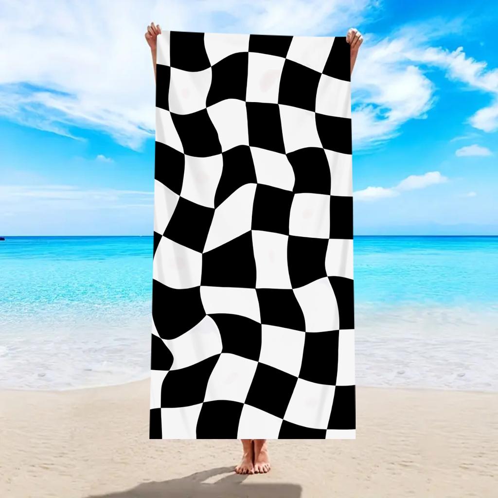1pc fashionable colored checkered beach towel, quick drying absorbent swimming beach towel, available in multiple colors