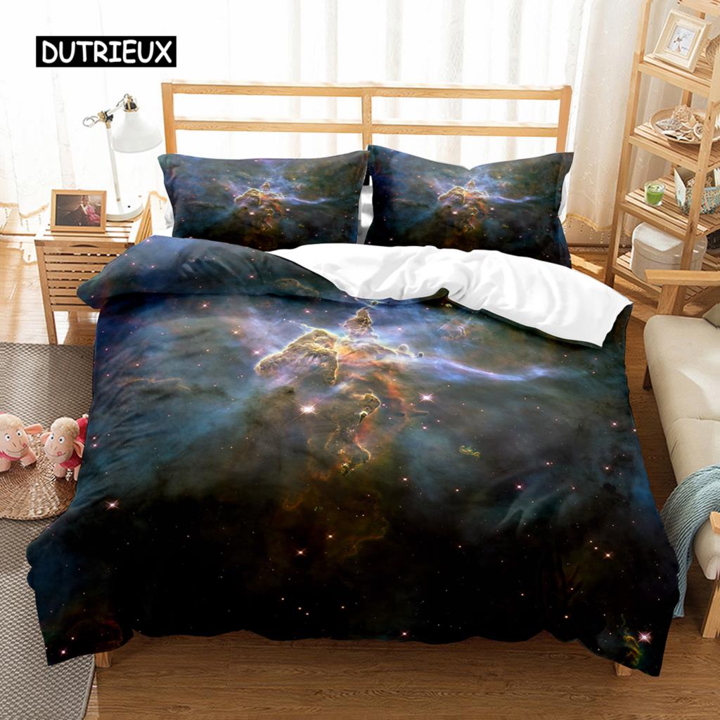 Hubble Image King Queen Duvet Cover Vast Starry Sky Bedding Set Bright Universe Landscape Quilt Cover Polyester Comforter Cover