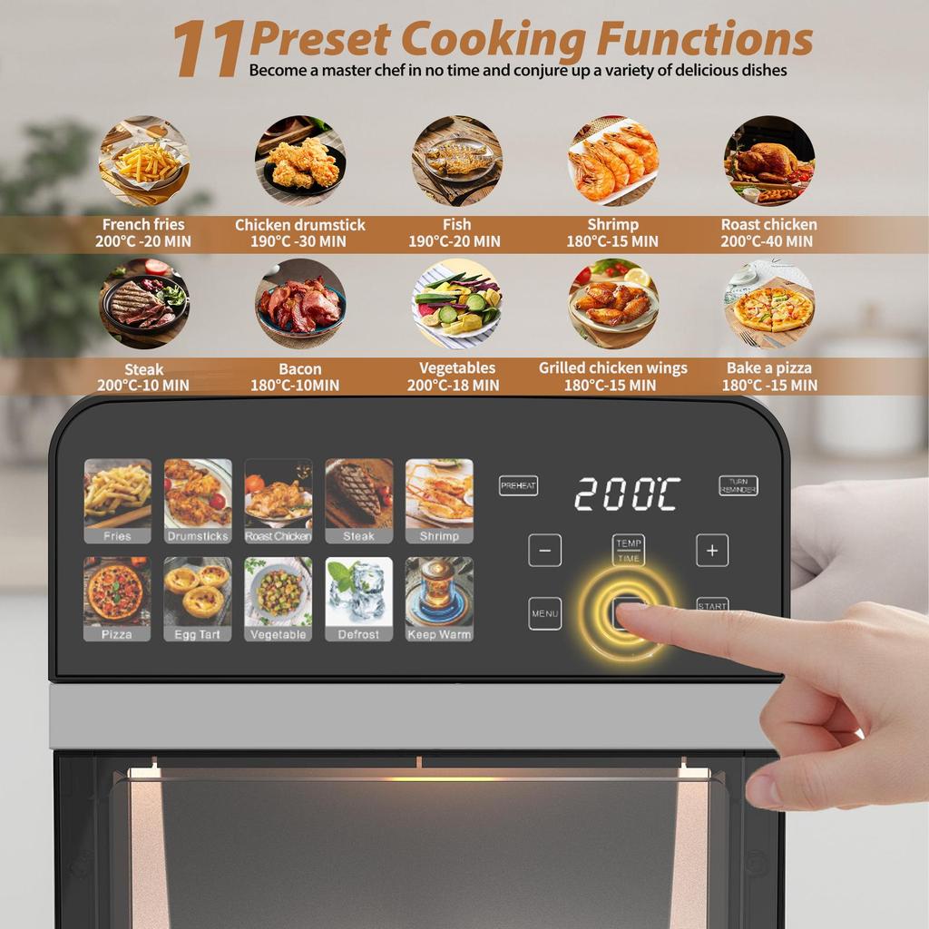 Air Fryer 10L, Large Capacity Oil-Free Air Fryer Oven, 1800W Digital Touchscreen, 8 Preset Cooking Functions, Viewing Window & Interior Light